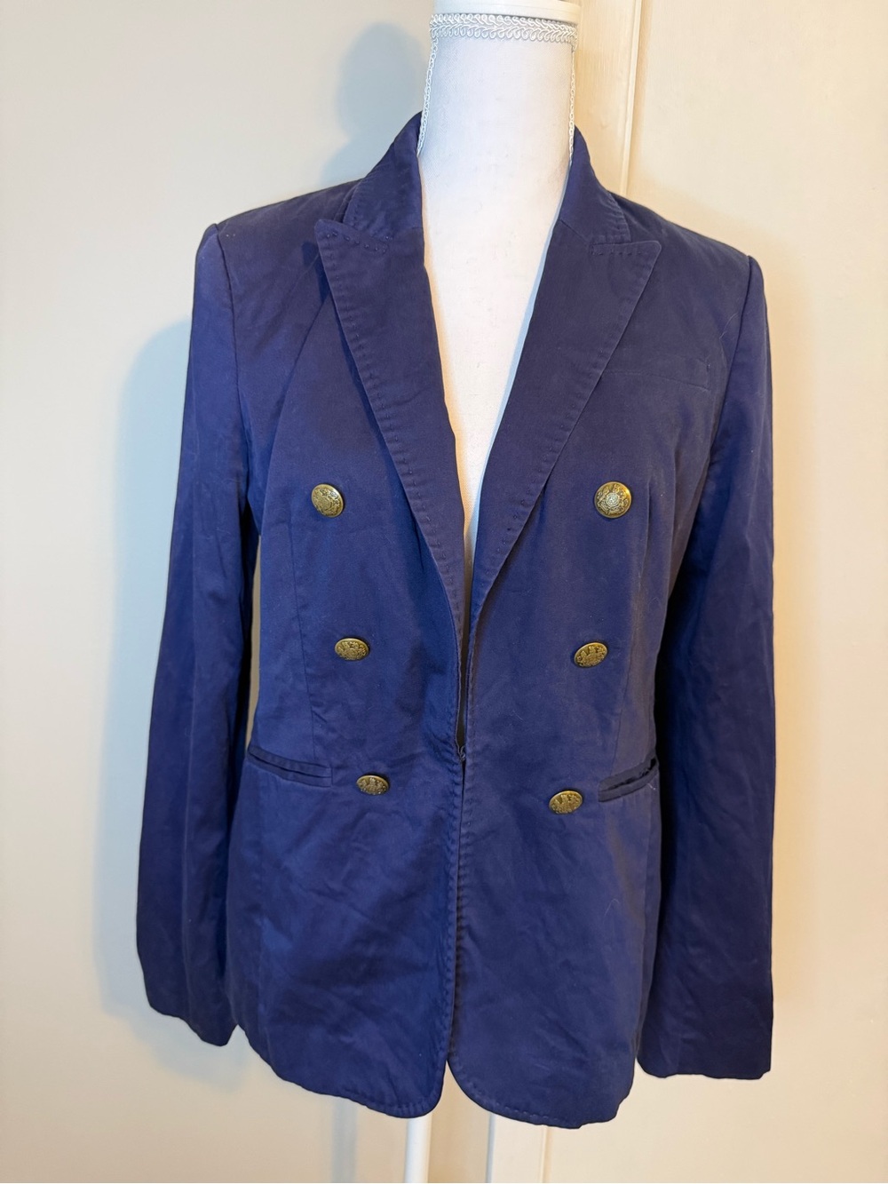 Banana Republic Navy Double-Breasted Blazer with Gold Buttons Classic Women's 8